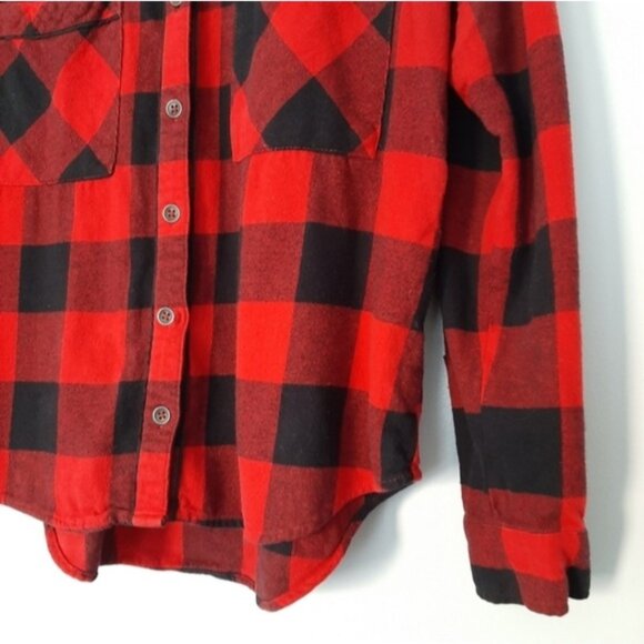 FOREVER 21 Classic Flannel Buffalo Check Plaid Button Down Shirt Red Black Sz S - Picture 6 of 13